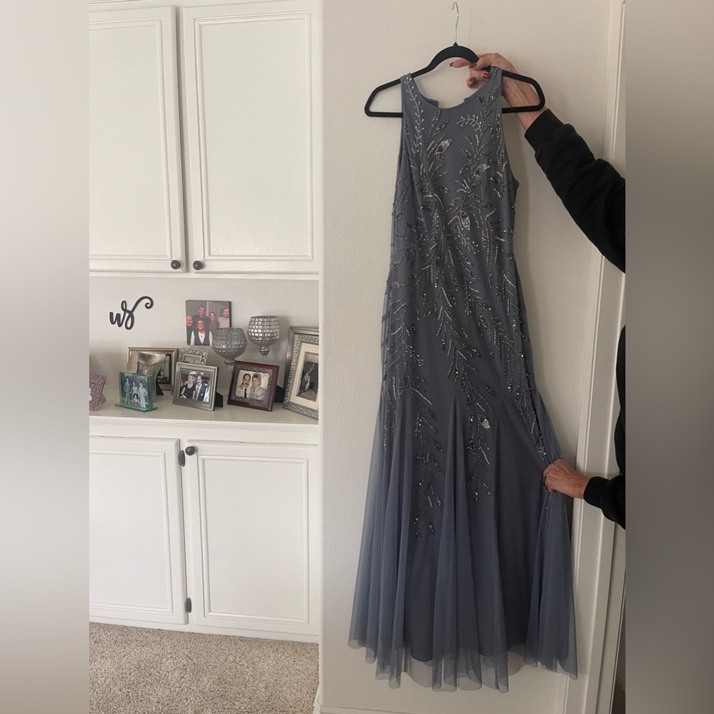 Bluish gray Adrianna Pappell gown.